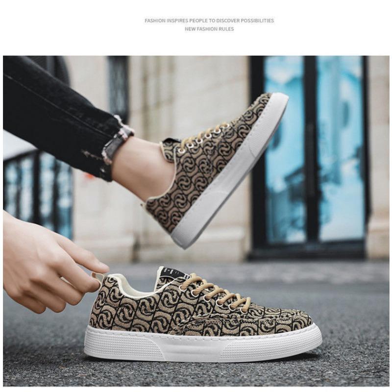 Men Breathable Low Top Thick Sole Printed Canvas Casual Sports Sneakers