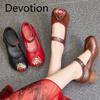 Shoes Women's Shoes Cowhide Chunky Heel Soft Bottom Non-slip Leather Shoes Ethnic Single Shoes Devotion