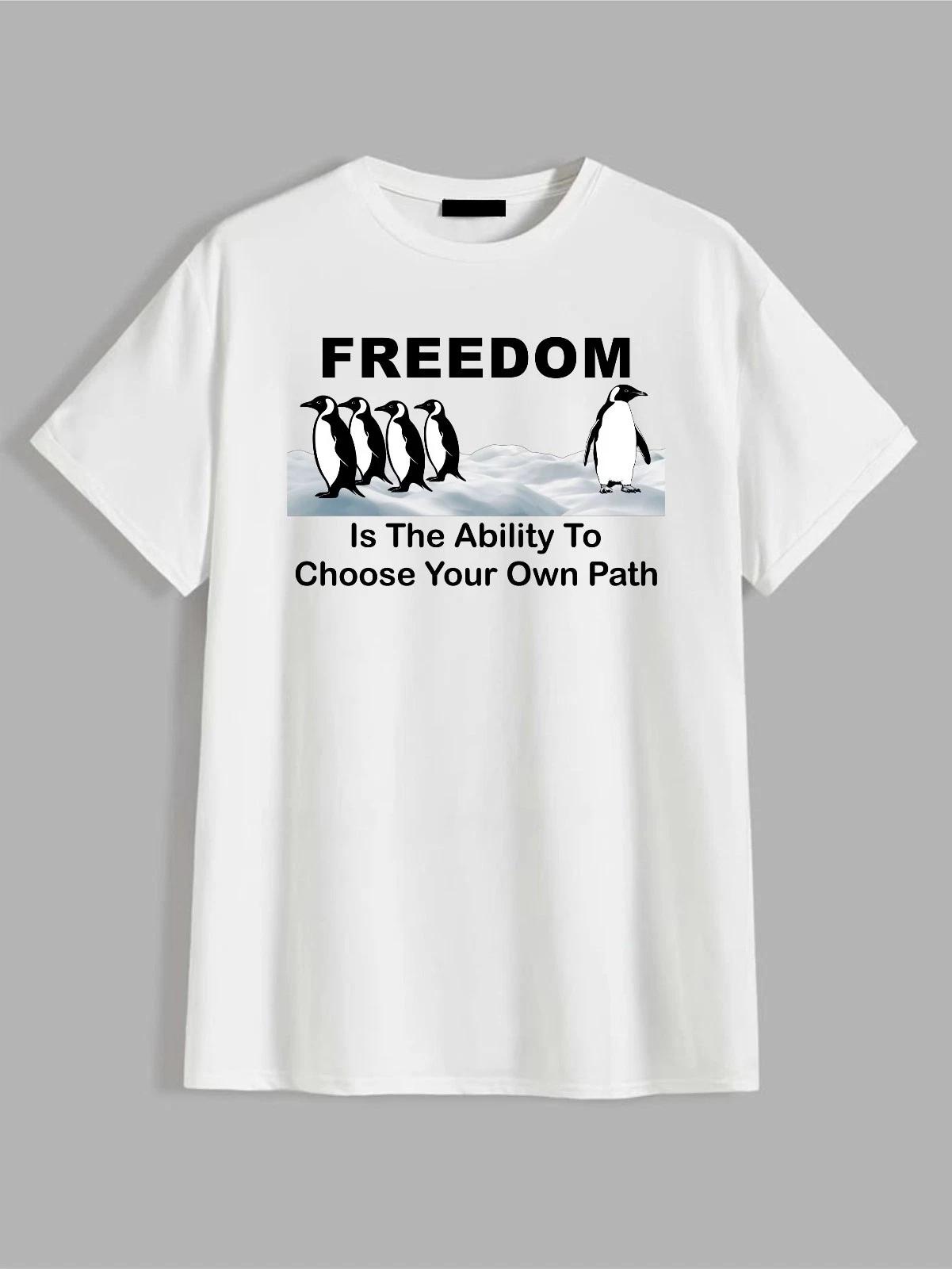 Freedom Choose Your Path T-Shirt Viral Lonely Penguin Meme Tee Graphic Gift M