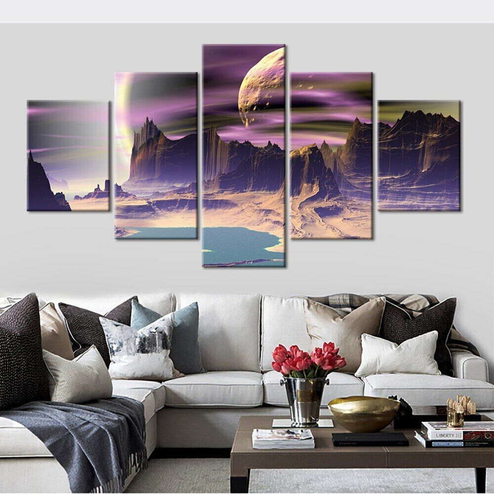 5Pcs Mars Moon Planets Universe Decor Canvas Paintings Wall HD Print No Framed 5 Panel Room Decor Modern Abstract 5 Pieces