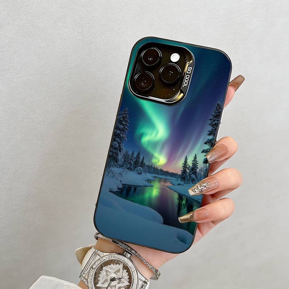 Northern Lights  Phone Case For iPhone 17,16,15,14,13,12,11 Plus,Pro Max,XS,Colorful Silver Black Cover