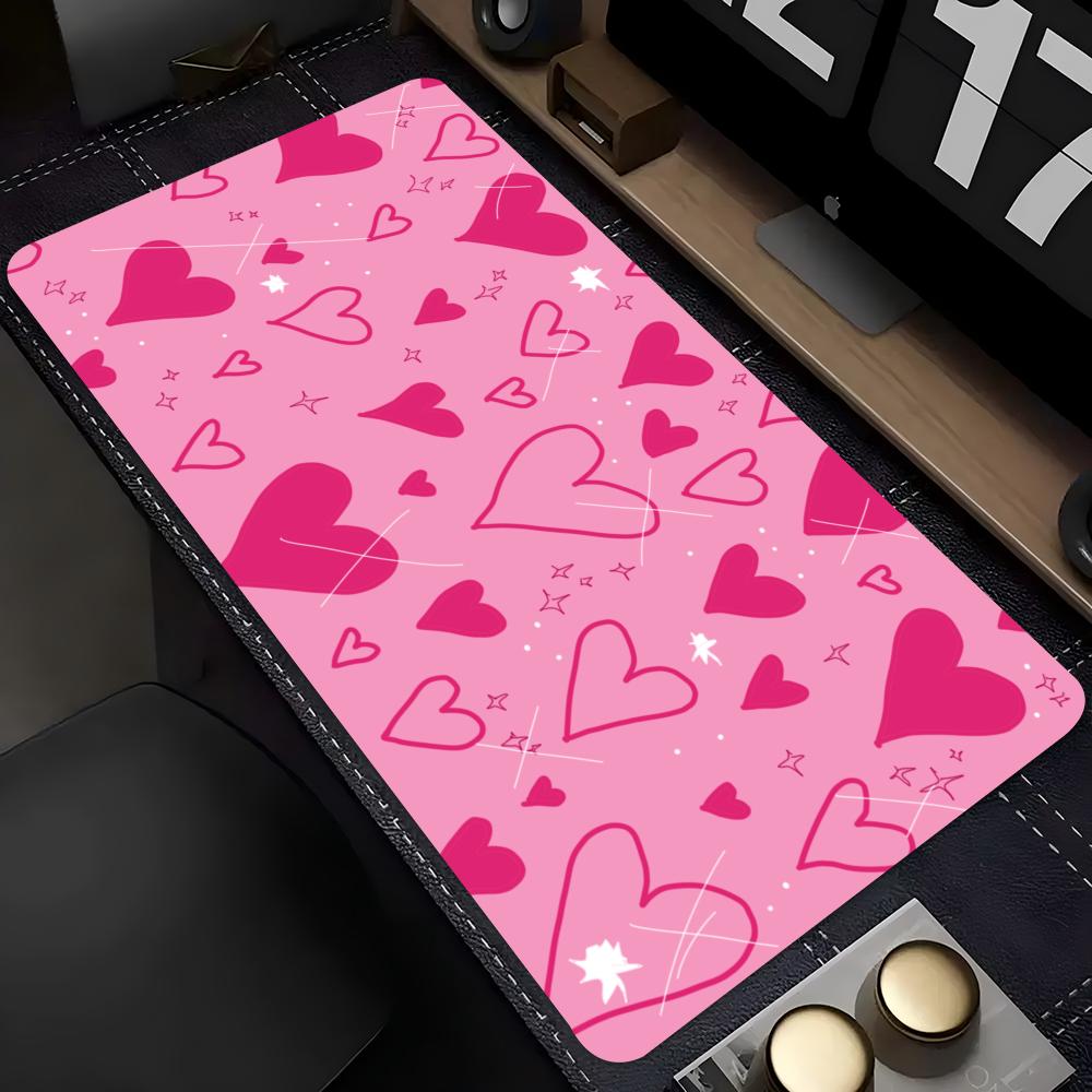 Cute Aesthetic Pink Heart Design Extended Mouse Pad Non Slip Rubber Desk Mat For Gaming Laptop Keyboard And Home Office Setup
