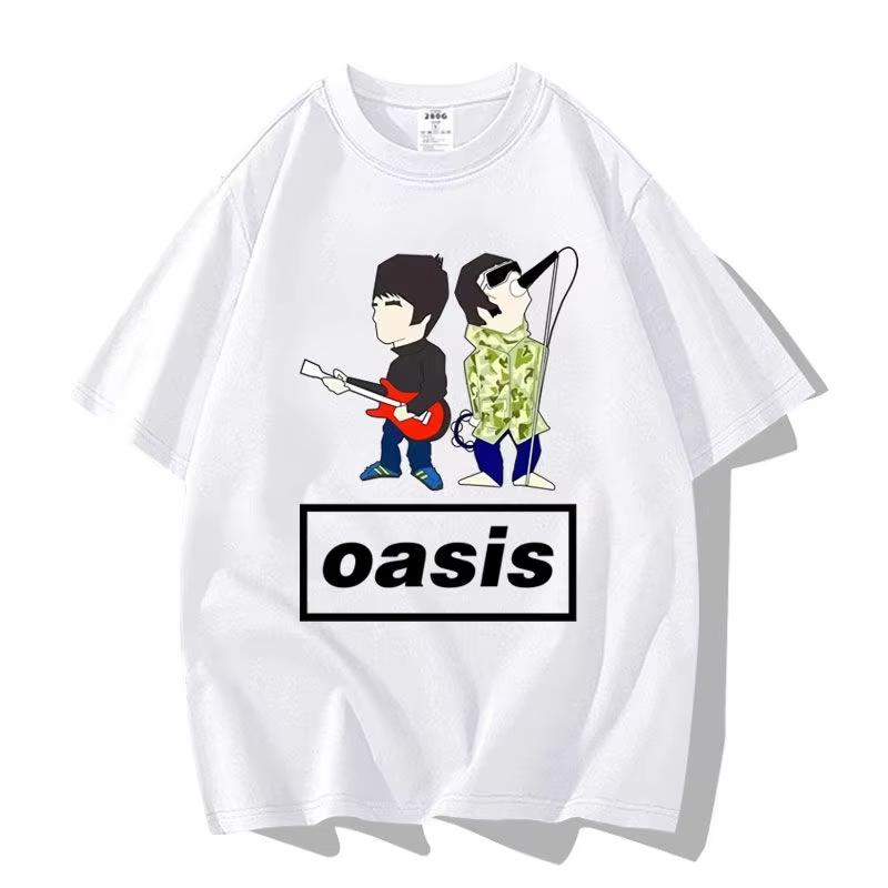 Britská pouličná Oasis Kapela Oasis Voľný Módny Všestranný Trendy Značkový Krátkorukávový Odev Polovičný Rukáv Bavlna Pár Tričko