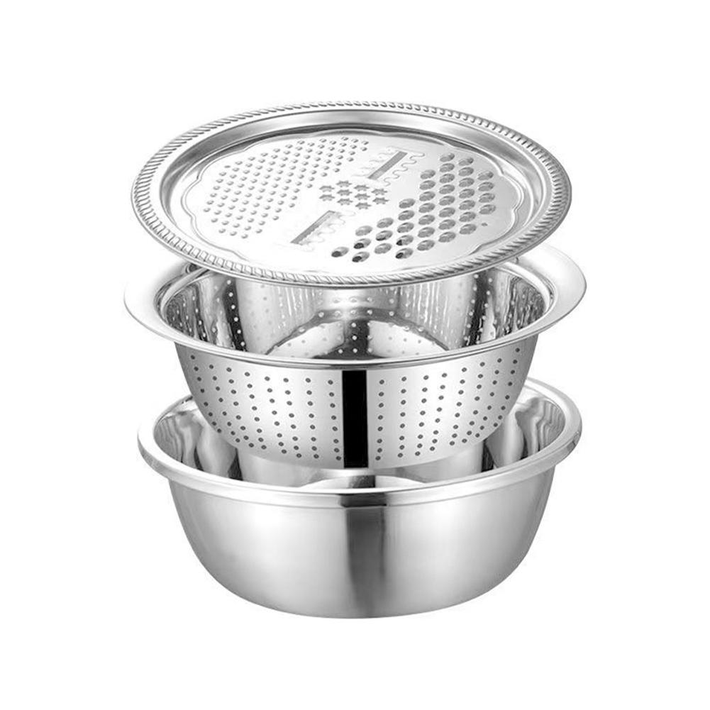 3 In 1 Multifunctional Steel Basin With Grater Washing Bowl Grater Strainer Slicer Ve L3K3