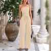 Women Strapless Knit Crop Top and Wide Leg Pants Set Casual Lounge Two Piece Outfit Soft Stretch Fabric Comfortable Fit