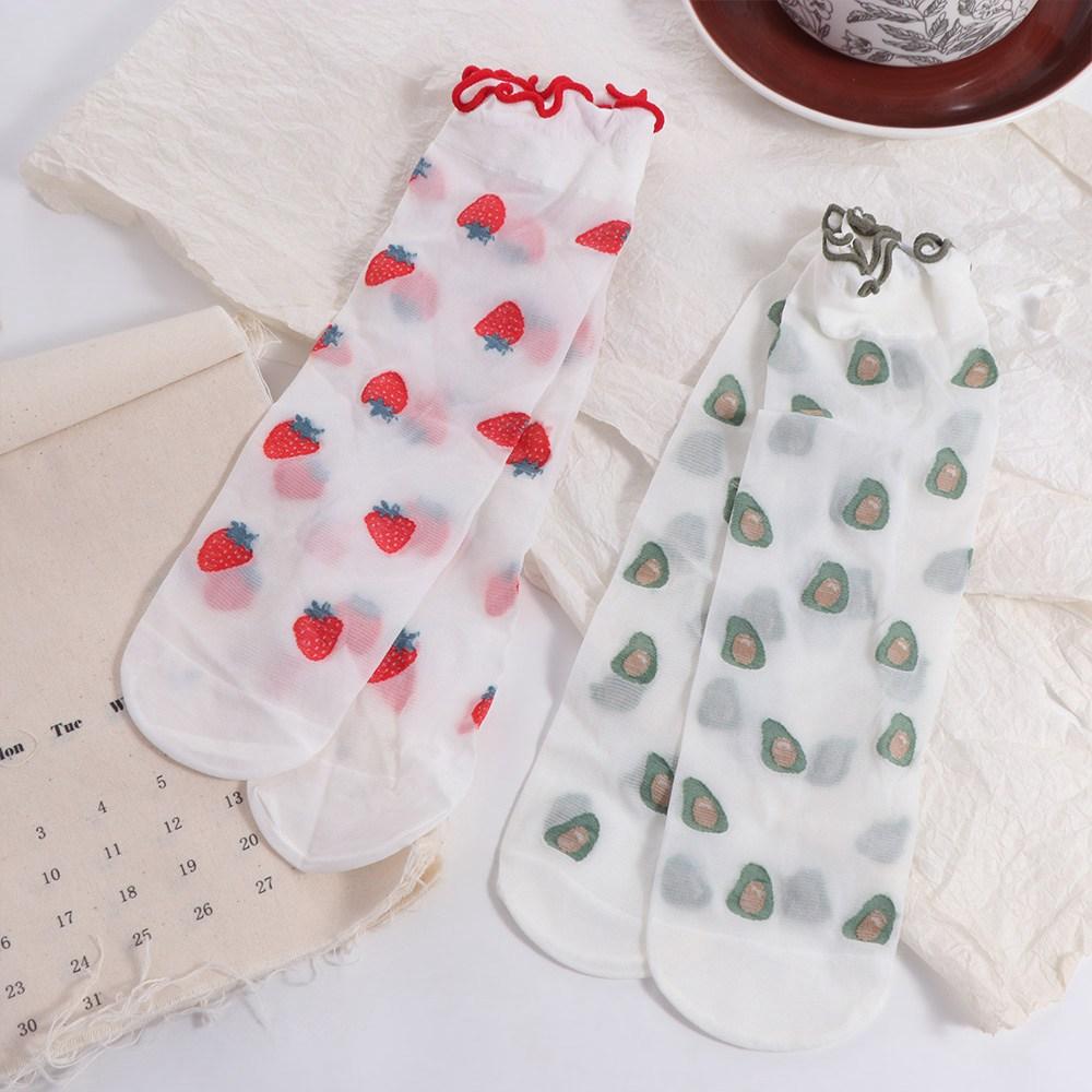 Cherry Strawberry Glass Silk Ruffle Socks Avocado Fruit Mesh Tulle Mid Tube Socks  Streetwear