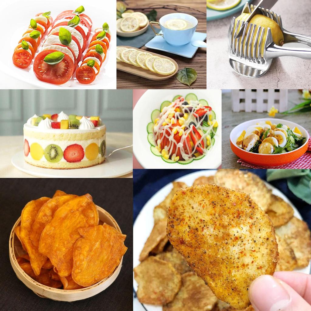 Round Fruit Cutter Holder for Lemon Tomato and Kitchen Tools and Cutting Multi-purpose Cutters, Slicers, Oranges, Onions, Eggs, Vegetables. Aids.