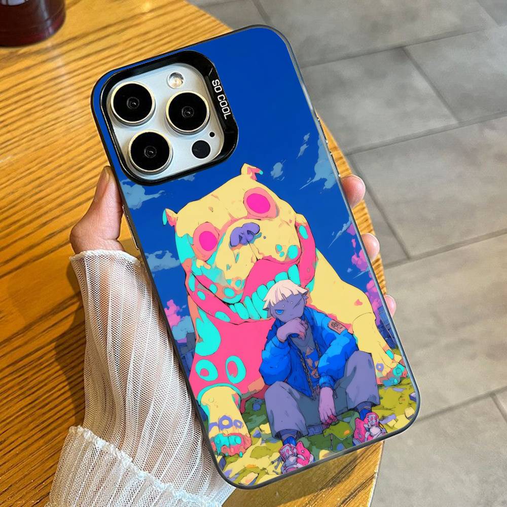 Colorful Aesthetic Dog Phone Case For iPhone 16 17 15 14 12 13 Pro Max Black Color Shockproof Cover