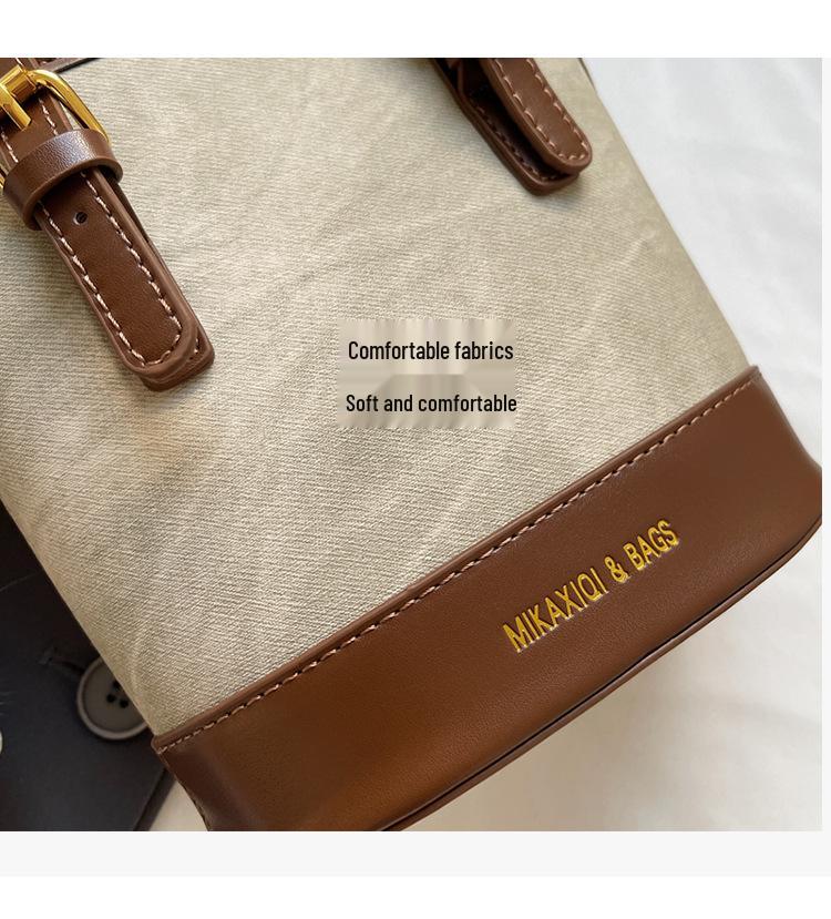 Women's Retro Color Block Bucket Crossbody Bag - 2025 Autumn/Winter Fashion Textured Small Handheld Bag