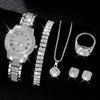 Popular Light Luxury Diamond-Encrusted Fashion Watch Women'S Quartz Watch Love 6-Piece Jewelry Combination Set