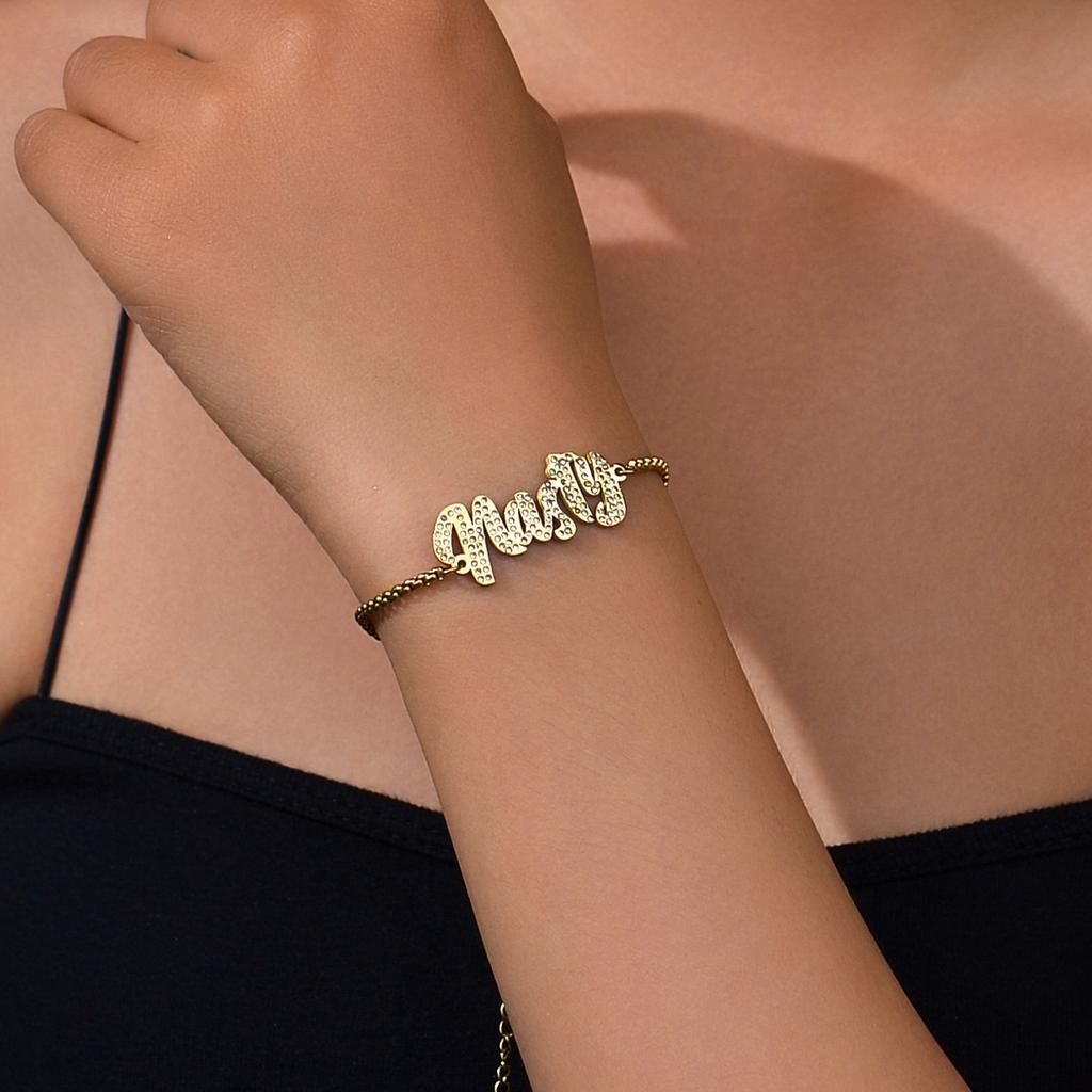 Atoztide Braccialetto Personalizzato con Nome Acciaio Inossidabile Per Uomo Donna Zircone Cuore Lettera Catena a Maglie Regalo Gioiello di Compleanno