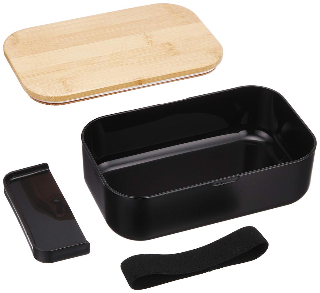 PEARL METAL Fiambrera, 1000 ml, con tapa de bambú, negra, Home Label D-460