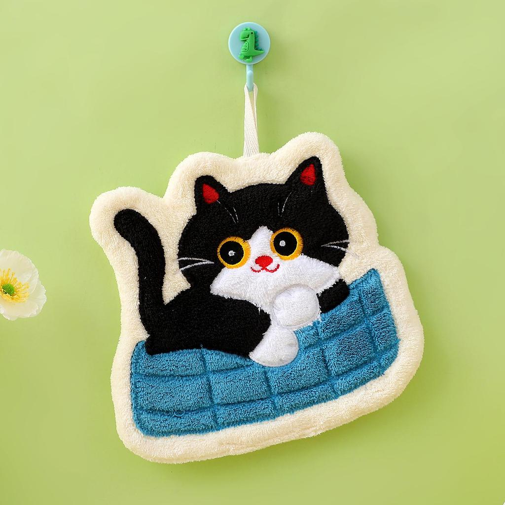Cat-Themed Odorless Coral Fleece Hand Towel for Kitchen/Bathroom