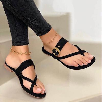 Schuhe für Damen 2024 Heißer Verkauf Sommer Damen Pantoletten Uni Schnallendekoration Offene Zehen Niedrig Absatz Römische Zehentrenner Pantoletten Damen