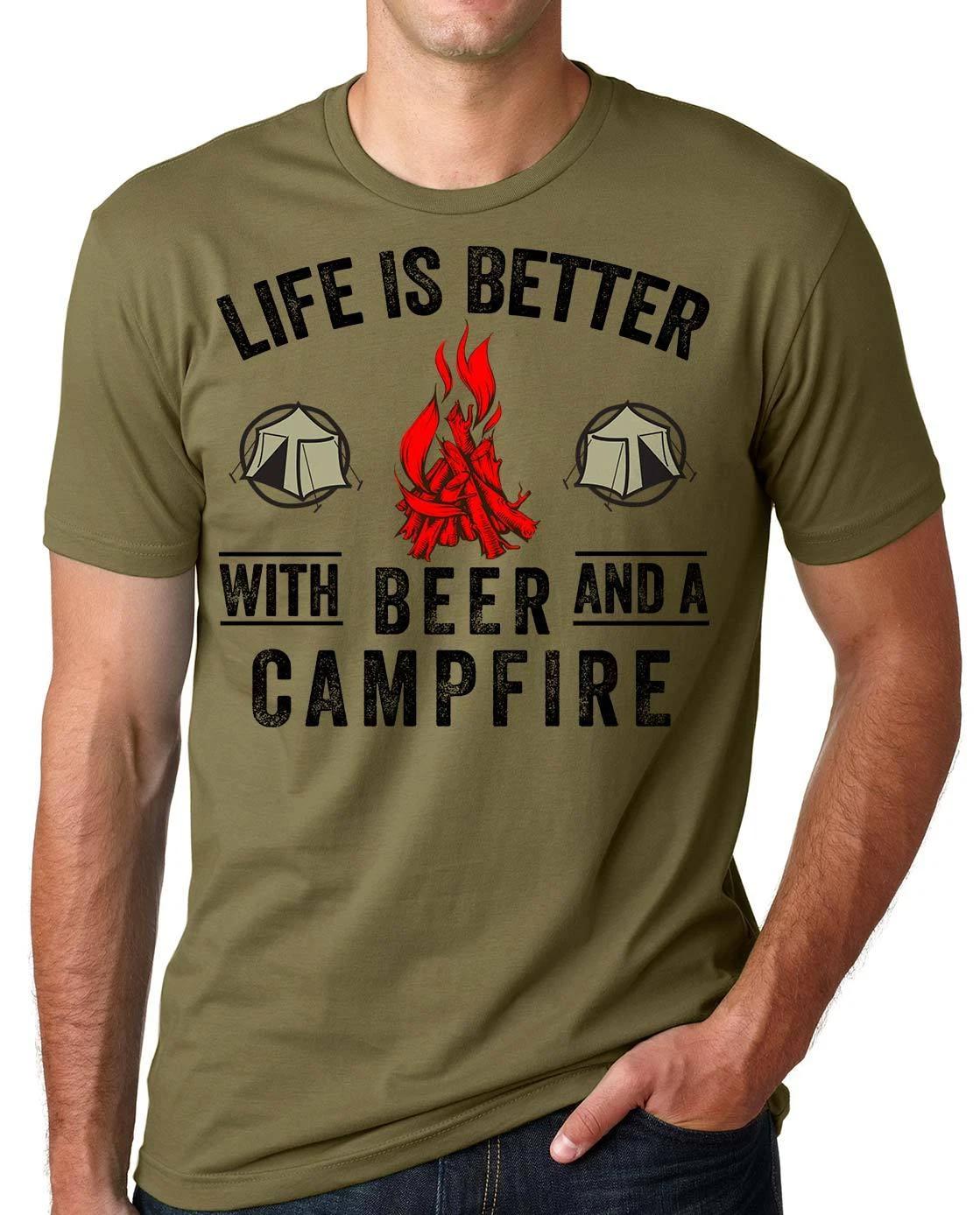 Camping campfire T-shirt Beer Park outdoor activity fishing hunting T-shirt M