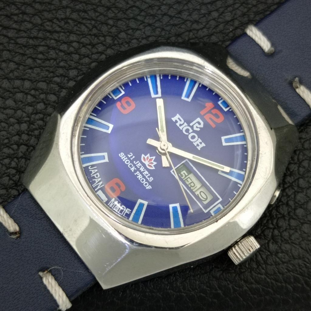 RICOH R31 AUTOMATIC VINTAGE JAPAN MENS BLUE COLOR DIAL WATCH a707616-1