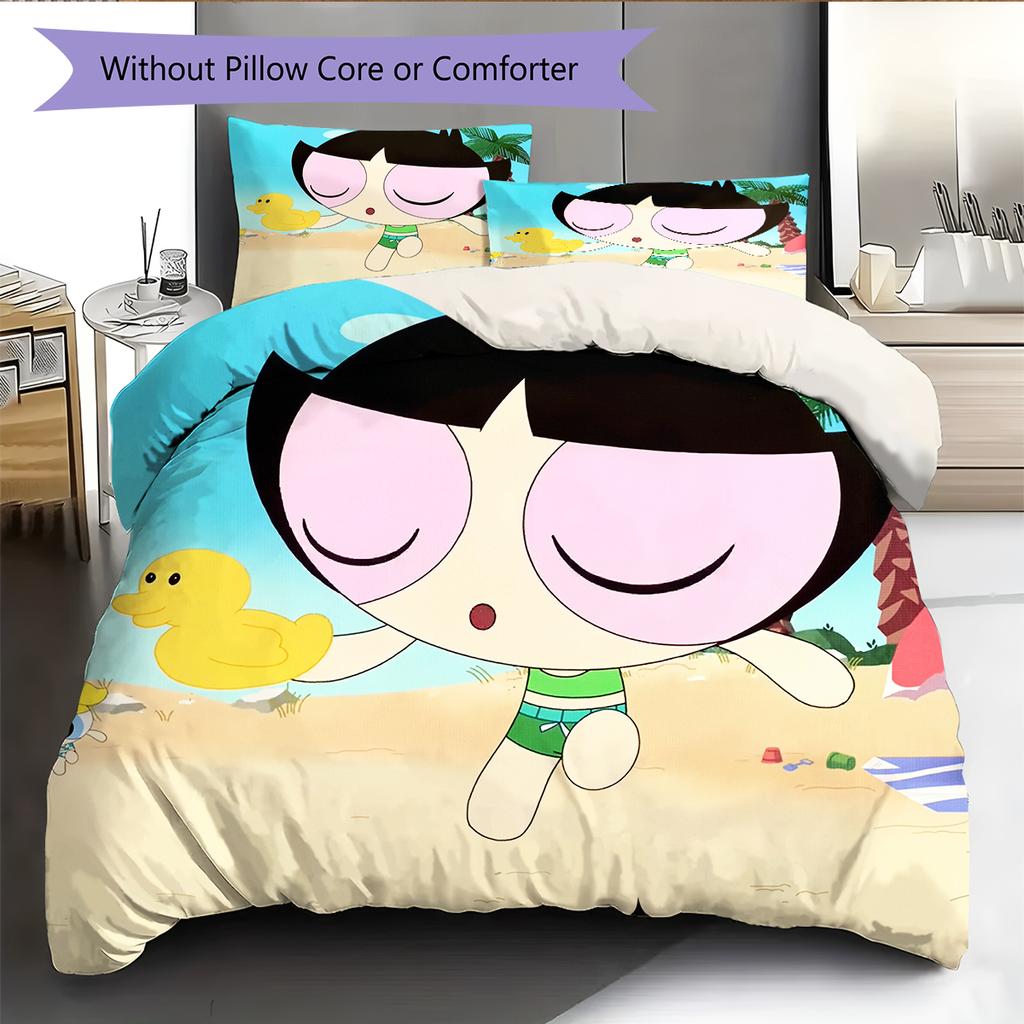 Powerpuff Girls Blossom Bubbles Buttercup Character Pattern Bedding Home Decoration Festival Gift (1 * duvet cover + 2 * pillowcase, without core)