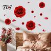 Removable PVC Wall Mural Romantic 3D Rose Flower Stickers, Waterproof Decal, Peel And Stick Floral Motif Glass Door Sticker Art Decor, Decals for Home