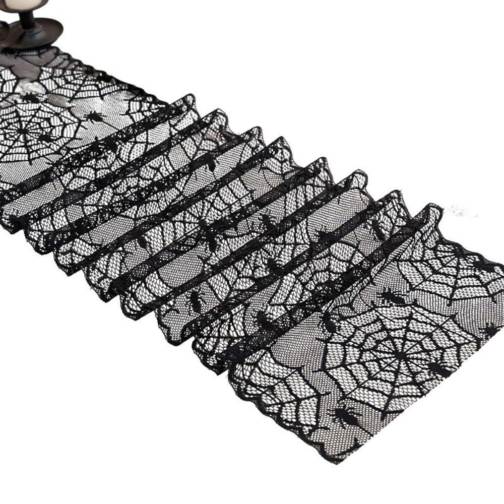 Black Color Halloween Table Runner Long Length Lace Material Spider Web Table Runner Gothic Style Black Lace Table Runner