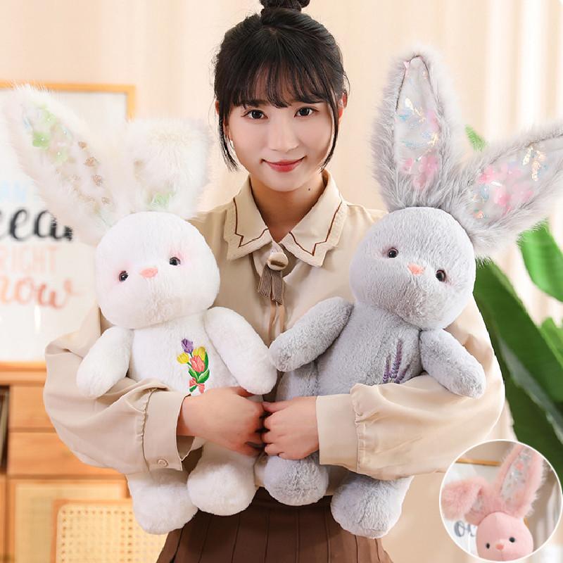 Adorable 60cm Grey Pink And White Rabbit Plush Toy Pillow For Girls Cozy Bedtime Companion