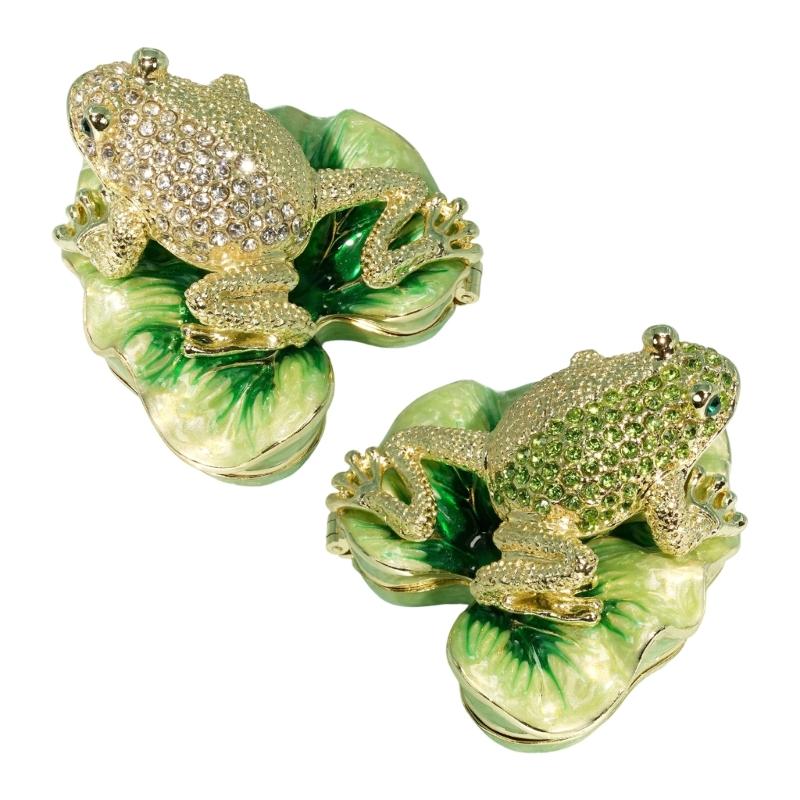 Animal Jewelry Holder with Lid, Metal Leaf Figure for Earring Storage, Dresser Display, Desk Accent, Small Item Case