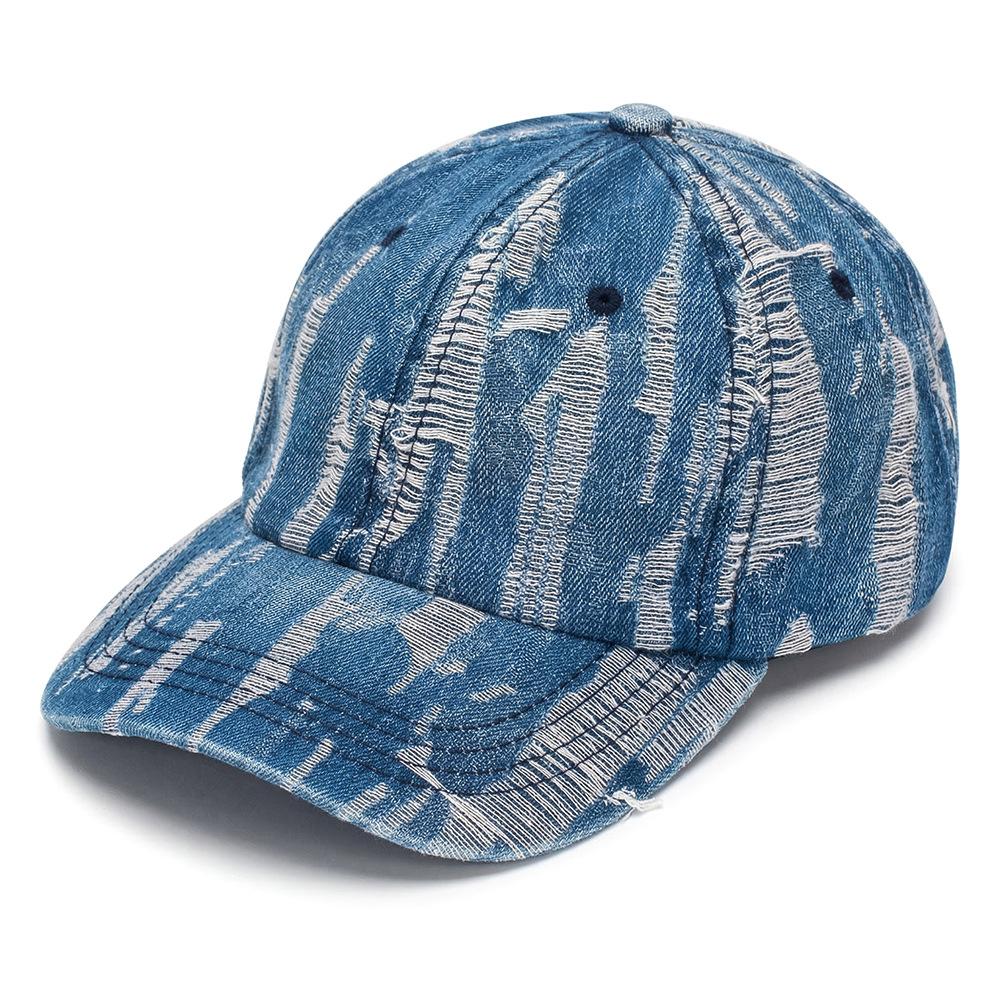 Vintage distressed washed denim baseball cap - trendy casual sun-protective hat for European and American streets