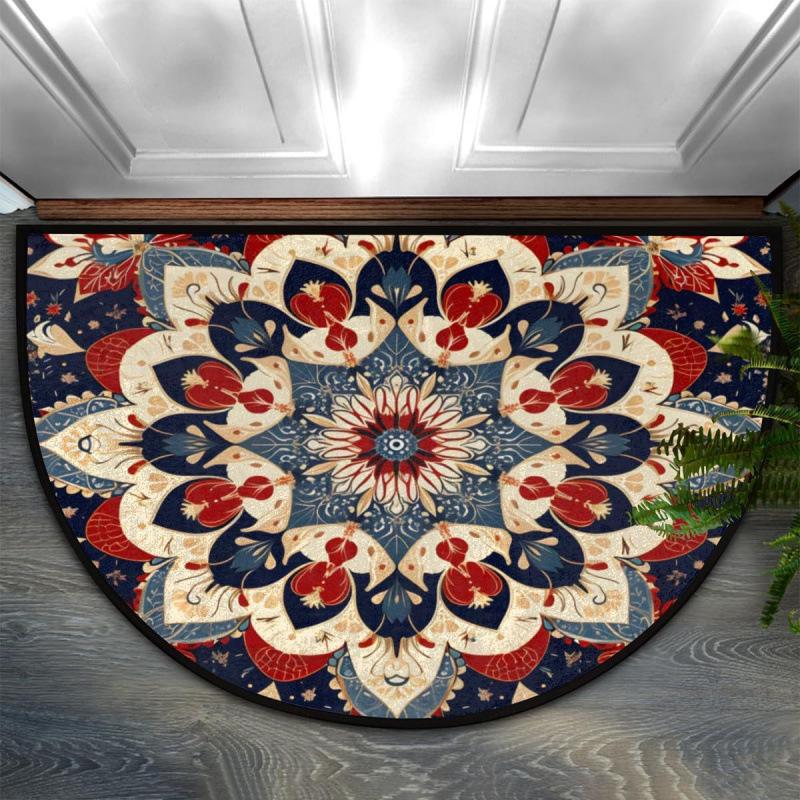 Bohemian Floral Retro Style Semi-Circular Entrance Mat