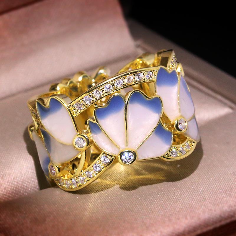 Hot Selling Thai Blue Enamel Colorful Floral Ring Butterfly Glue Ring Plum Blossom