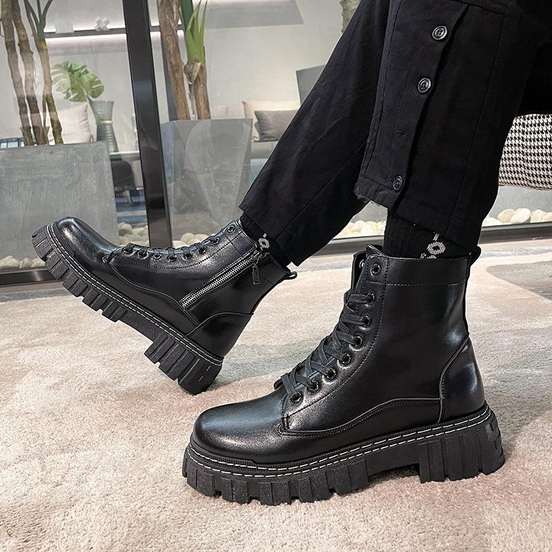 Martin Boots Men'S High-Top British Style Chelsea Boots Tooling Shoes Velvet Winter Shoes Leather Boots Men