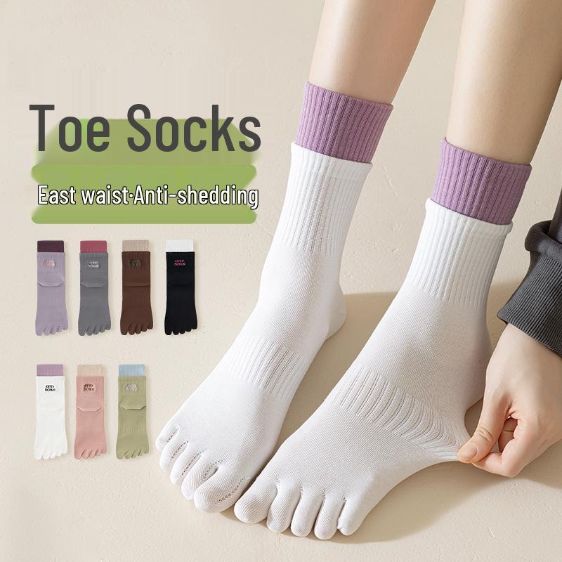 Women's White Split-Toe Mid-Calf Sport Socks - Sweat-Absorbent, Breathable, Boneless, Over-the-Knee, Autumn/Winter Style.