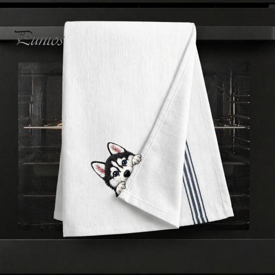Embroidered Puppy Tea Towel Cute Towel, Corgi Dachshund Kitchen Dish Absorbent Decorative Guest Towels Quick Dry Hand for Dog Lovers Bathroom