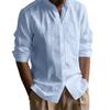 Men's Henley Shirts Cotton Linen Open Stitch Lightweight Breathable Solid Color Slim Fit Men Shirt
