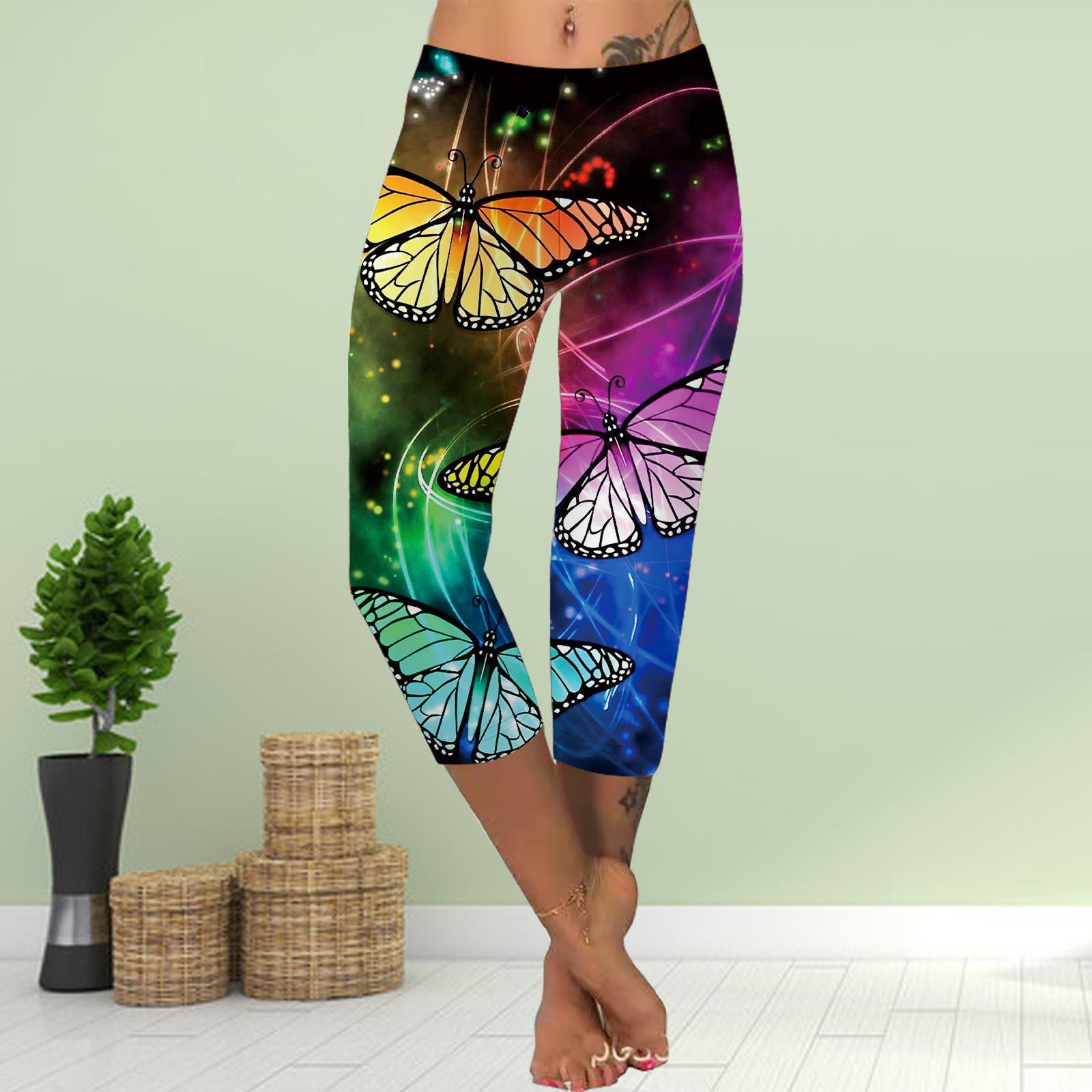 

Pants Summer Short Leggings Cropped Skinny Trousers Plus Size Leggins Ladies Slim 3D Pink Crystal Butterfly Print Pants 8XL рожевий