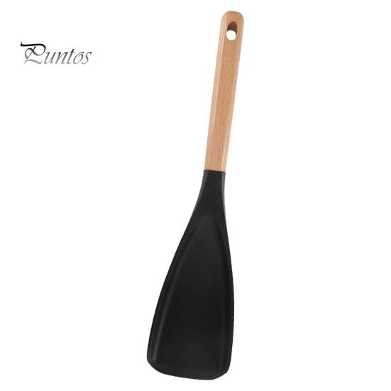 

Багатофункціональні силіконові кулінарні ложки з дерев яними ручками Кулінарна ложка Термостійке кухонне приладдя для змішування, перемішування, сервірування чорний