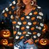 Women's V-Neck Long Sleeve Lightweight Halloween Print Blouse for Casual Wear