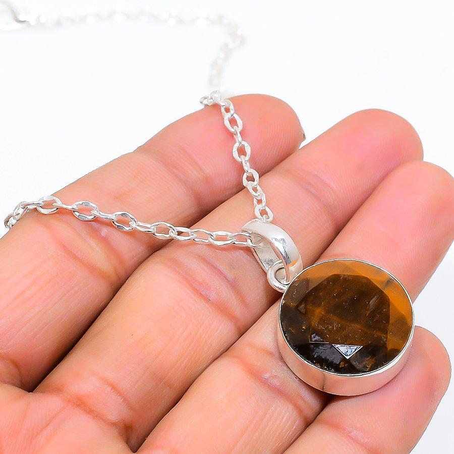 Tiger Eye Gemstone Handmade 925 Sterling Silver Jewelry Necklace 20" GK-4134