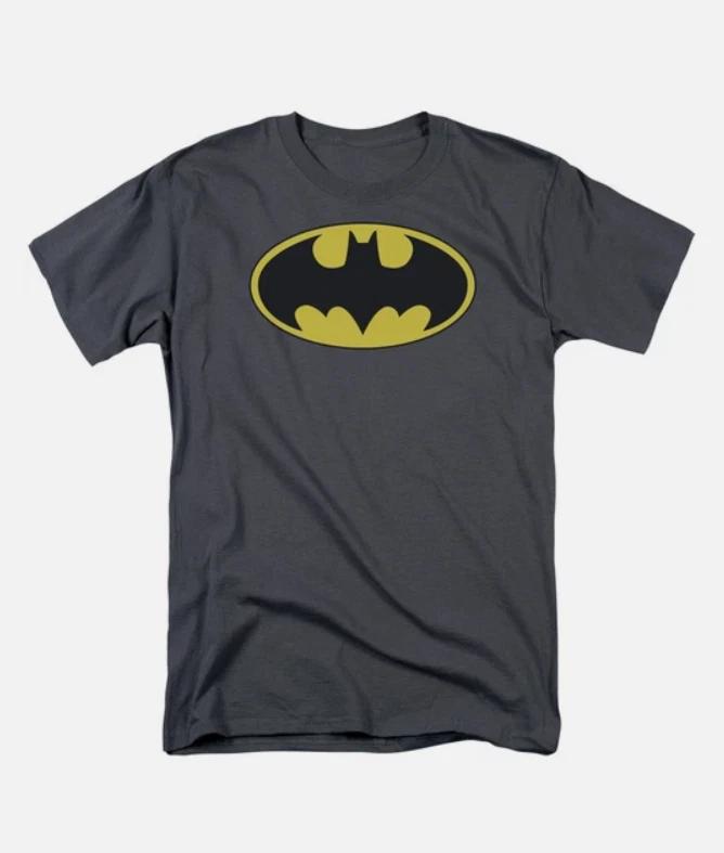 DC Batman Classic Bat Logo T Shirt Mens Licensed DC Comics Tee Charcoal L