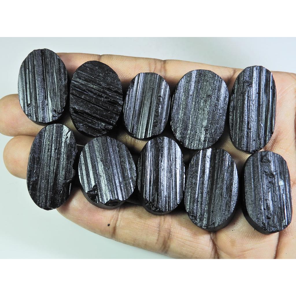 469Cts.Natural Black Tourmaline Oval Shape Cabochon Loose Gemstone 10Pcs Lot C-339