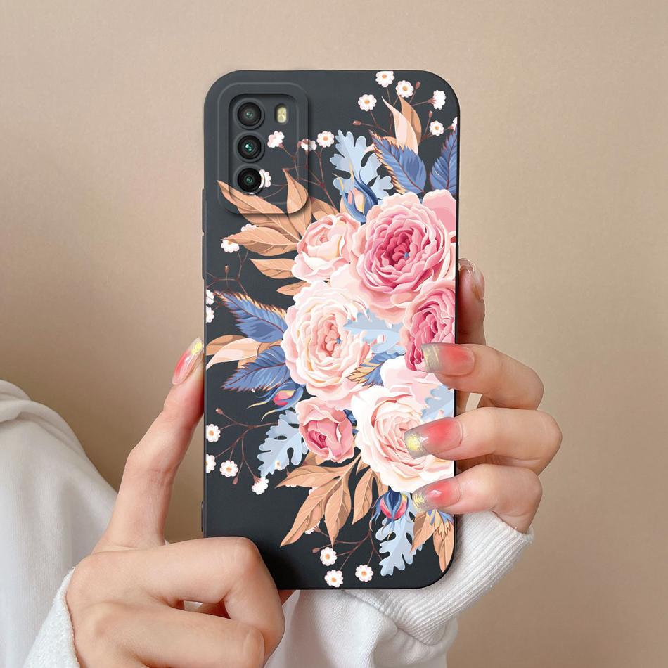 Case For Xiaomi Poco M3 Pro Floral Soft Liquid Silicone Camera Protection Anti Choc Back Cover For Poco M 3 Pro M3Pro Coque Capa