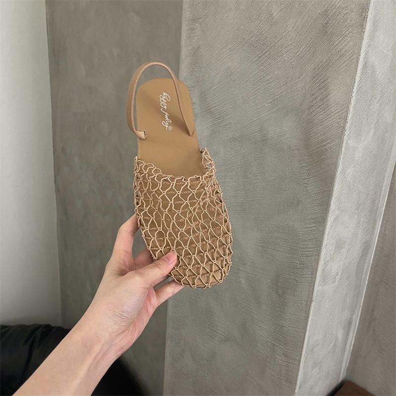 Korean version of retro niche flat-bottomed fishing net shoes women's single shoes 2025 summer new hollow mesh Roman two-wear sandals