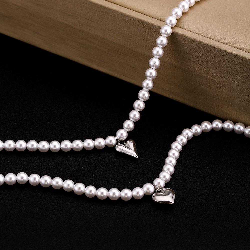 6mm Bead Titanium Steel Heart Necklace - Women's Fashion Clavicle Chain