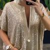 V Neck Short Sleeve Blouse Loose Tops Women Ladies Vacation T-shirt Wide Hem