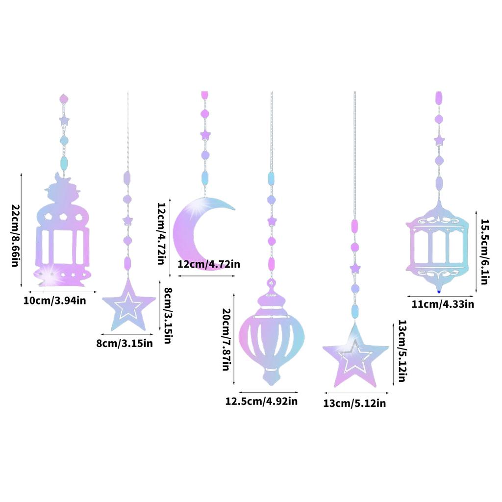 6Pcs Eid Mubarak Islamic Muslims Party Supplies Glittering Banners Star Moon Hanging Ornaments Ramadans Festival Decors