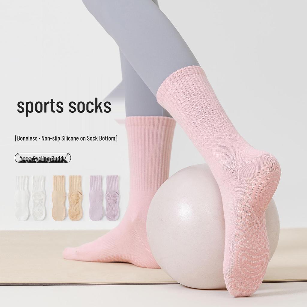 Women's Non-slip Mid-calf Pilates Yoga Socks - Grippy Cotton for Indoor Sports
