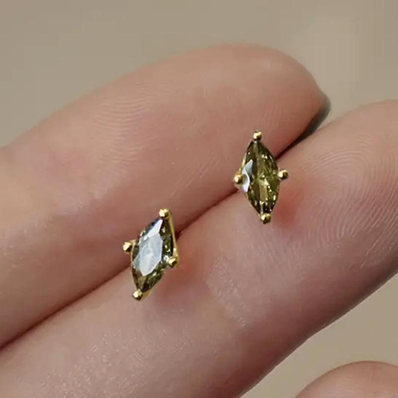 Green Marquise Stud Earrings for Women Minimalist Delicate Fashion Jewelry
