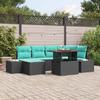 Garden Dining Set with Cushions 7 pcs Black and Teal
