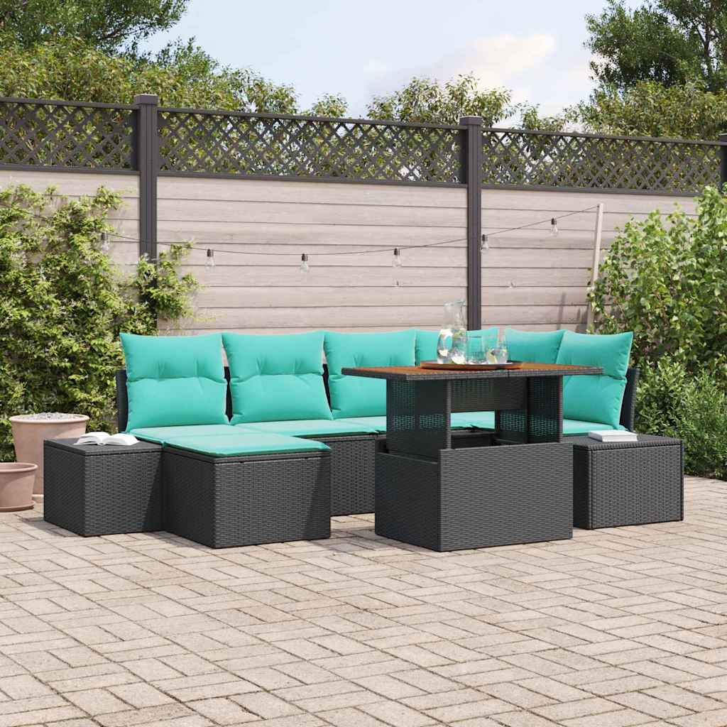 Garden Dining Set with Cushions 7 pcs Black and Teal
