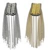 2 Épaulettes Cousues à la Main pour Tenues de Soirée, Paire avec Glands Métalliques et Rangées de Tubes Angulés pour Mariages et Cérémonies