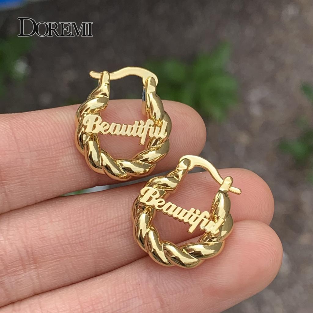 DOREMI Mini 18mm Small Custom Name Earrings Twist Personalized Letter Hoops For Kids Women Earrings for Child Girl Anti-allergy