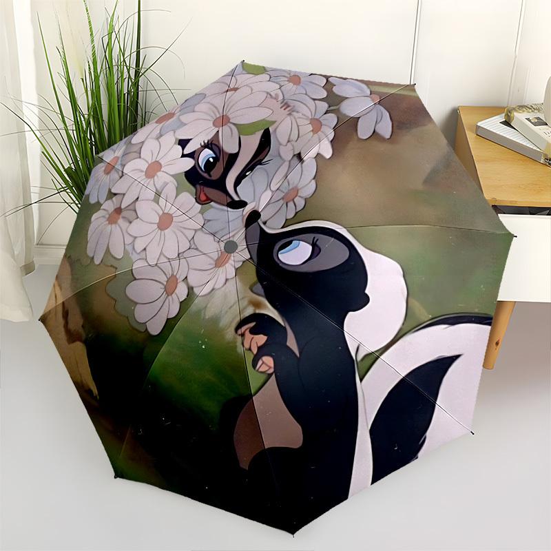 

Flower Skunk Themed Automatic Opening and Closing Umbrella, Brightly Colored 8-rib Portable Umbrella, Suitable for Men and Women, A Perfect
